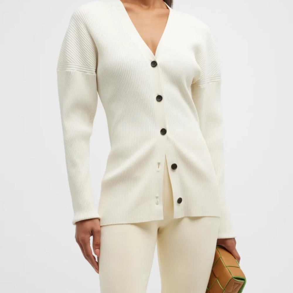 A.L.C. Ellen Ribbed Button-Front Cardigan in Cream White Size Small